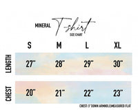 Mineral washed t-shirt size chart