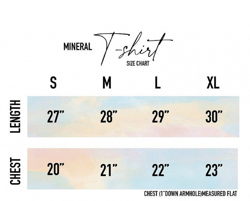 Mineral washed t-shirt size chart