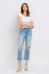 VERVET High Rise Frayed Hem Crop Straight Jeans
