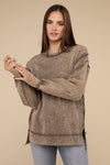Just Lounging Acid Wash French Terry Exposed-Seam Sweatshirt