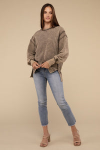 Just Lounging Acid Wash French Terry Exposed-Seam Sweatshirt