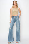 RISEN Mid Rise Button Fly Wide Leg Jeans