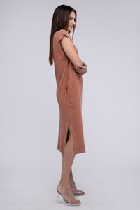  Mineral Washed Casual Comfy Midi Dress