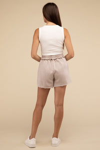 Acid Wash Fleece Drawstring Shorts with Pockets