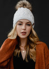 White Braided Cable Knit Fleece Lined Hat