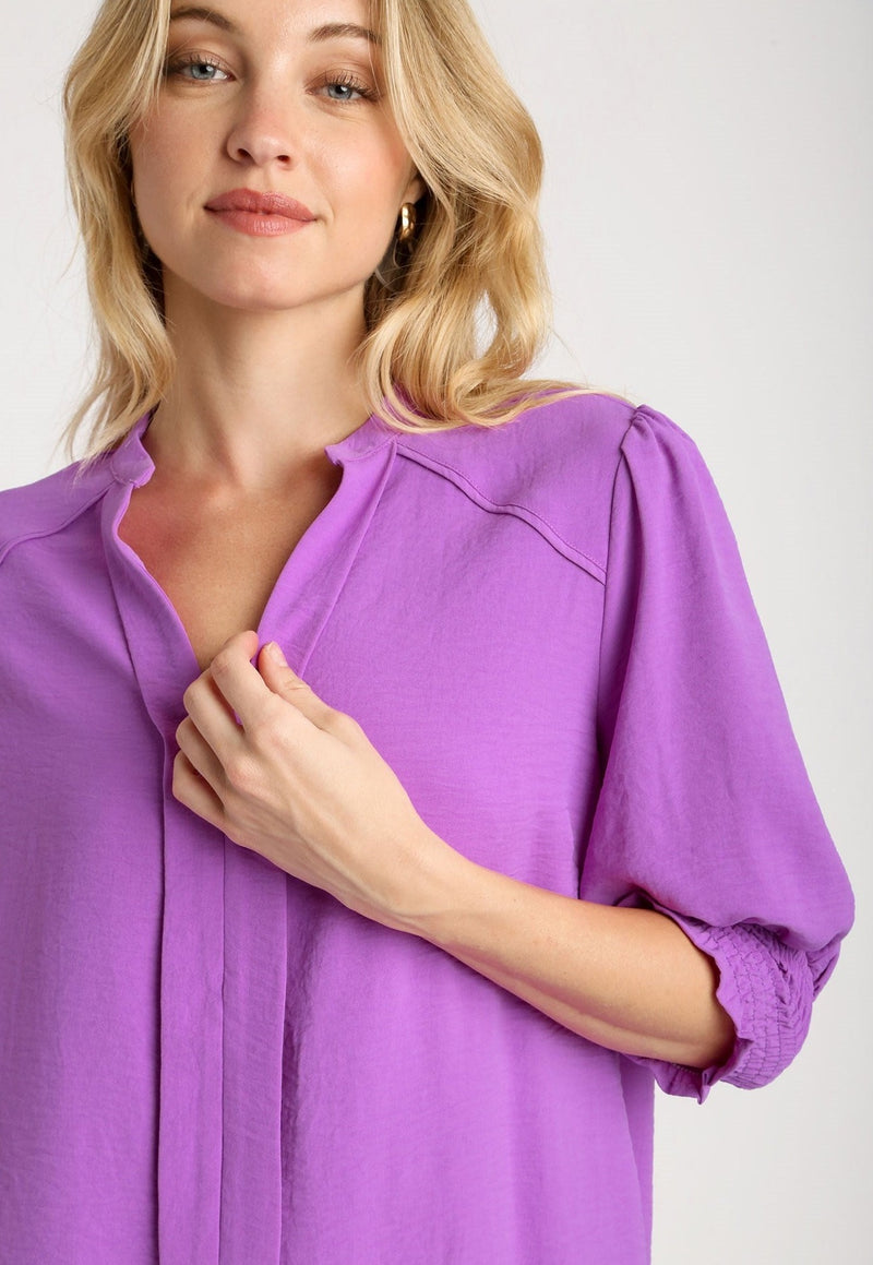 Orchid Smocked Cuffed Sleeve Blouse