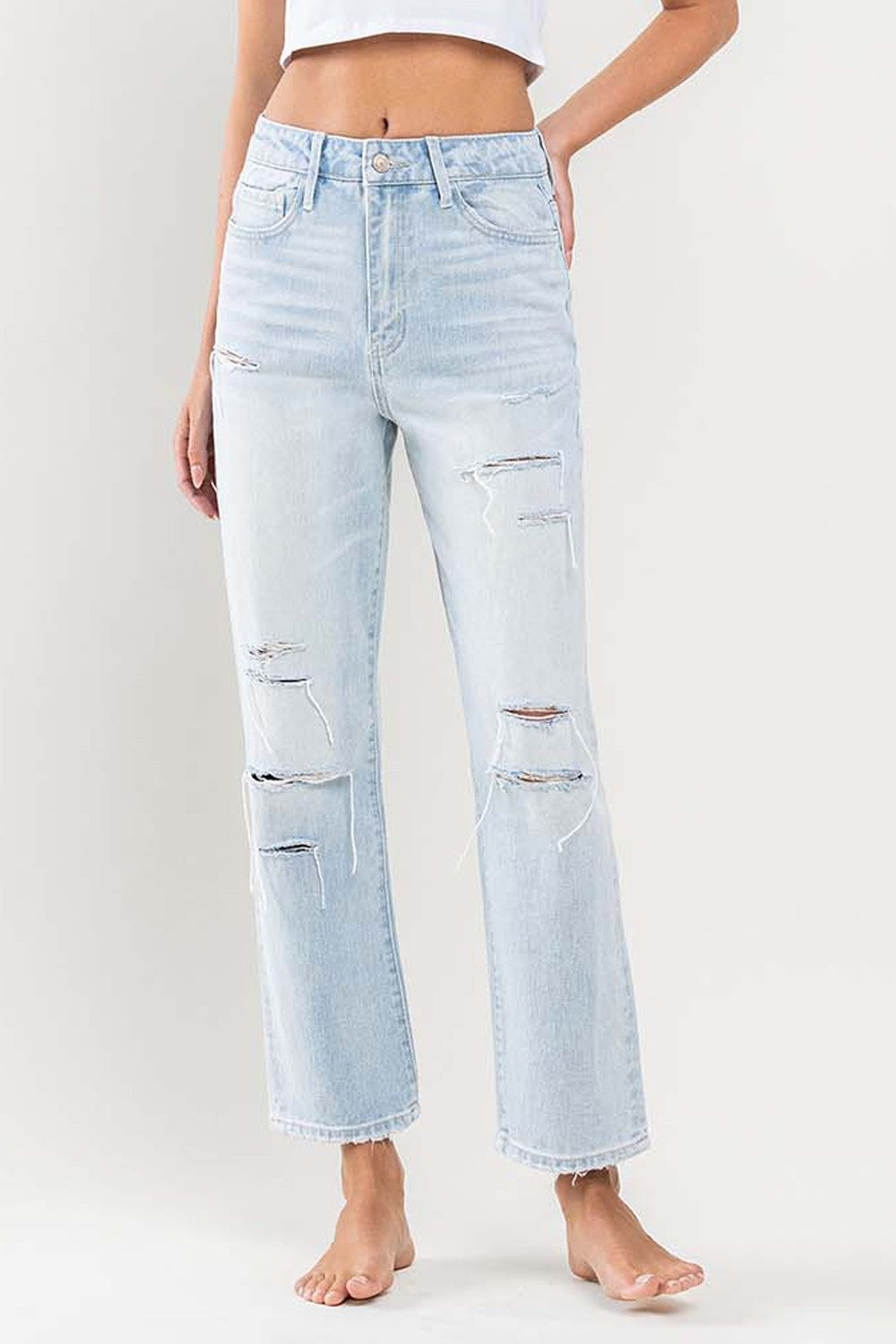 Vervet Super High Rise Light Wash Distressed Crop Straight Jeans