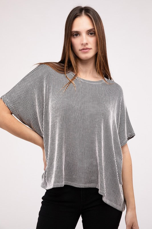 Ribbed Round Neck Everyday Short Sleeve Top