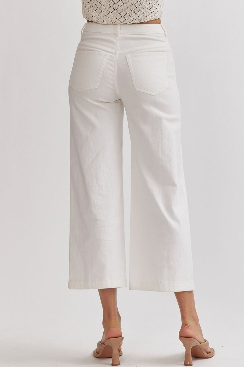 High Rise Wide Leg Denim Pants - White