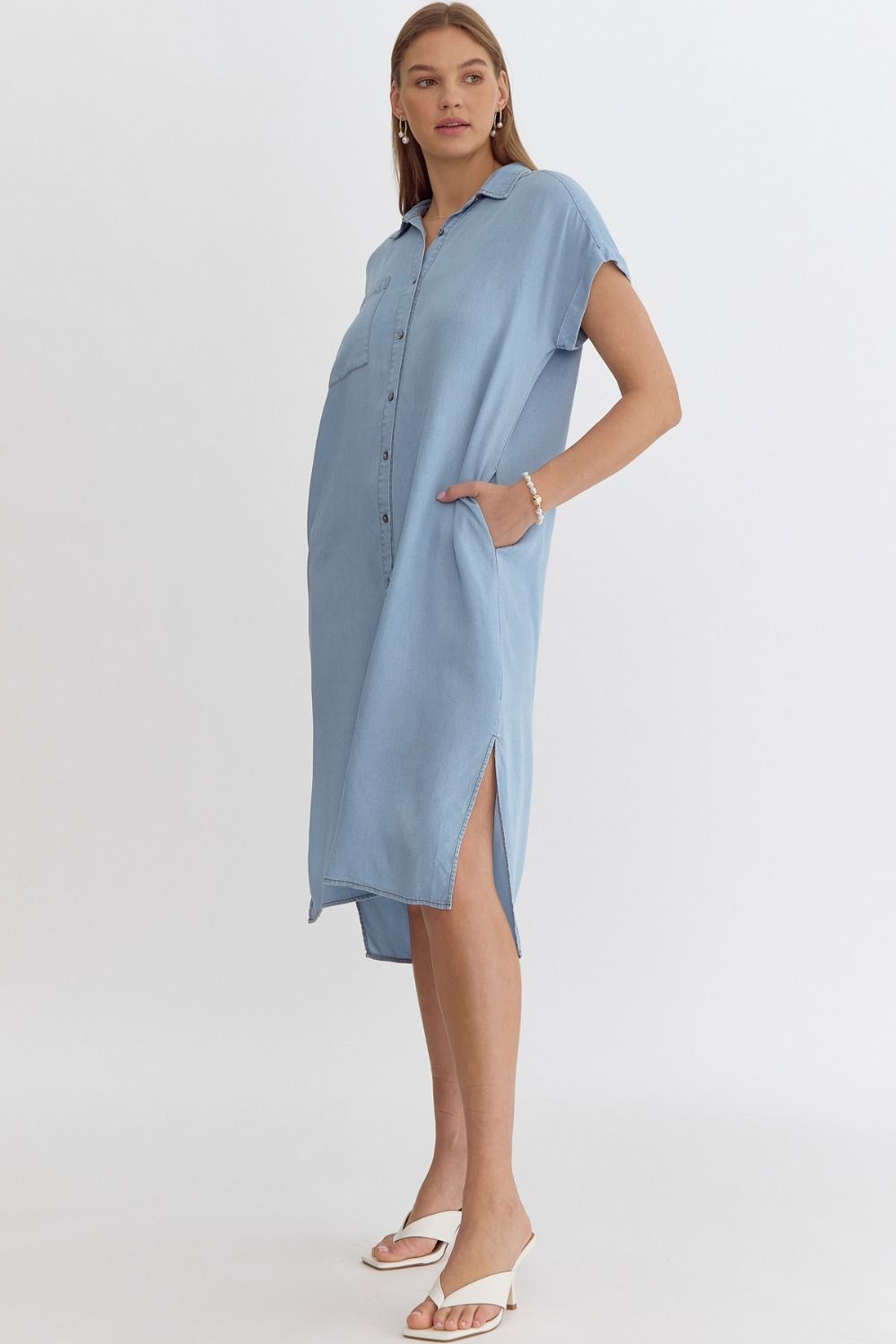 Stroll By The Shore Chambray Dress