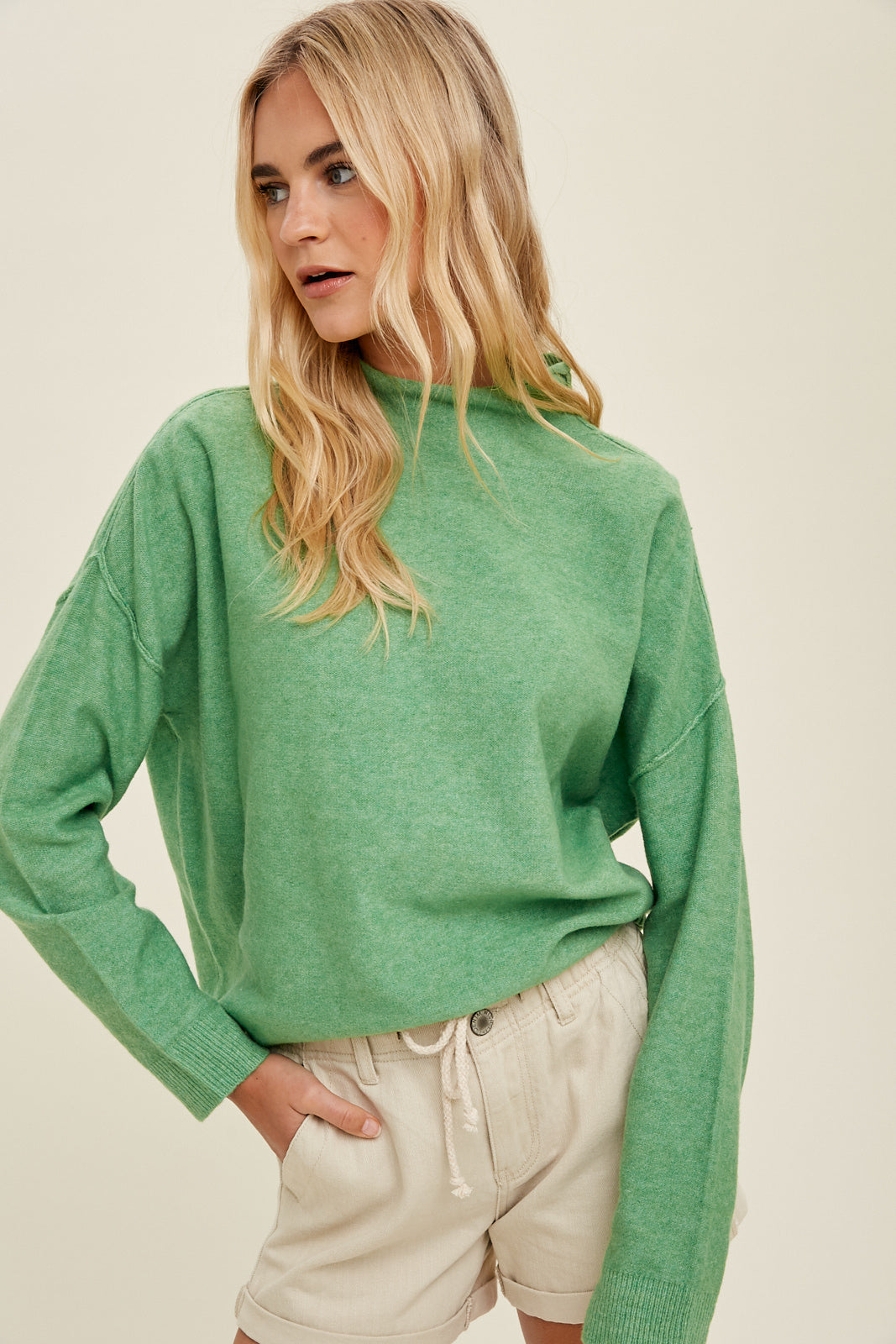 Elona Apple Green Mock Neck Sweater