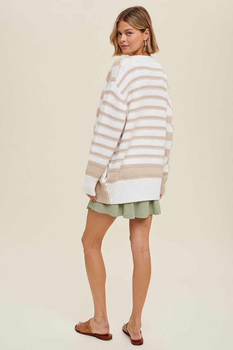 Stripe Checkered Sweater Knit Cardigan