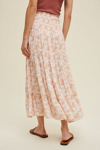 Milk Tea Tiered Smocked Waist Midi Skirt