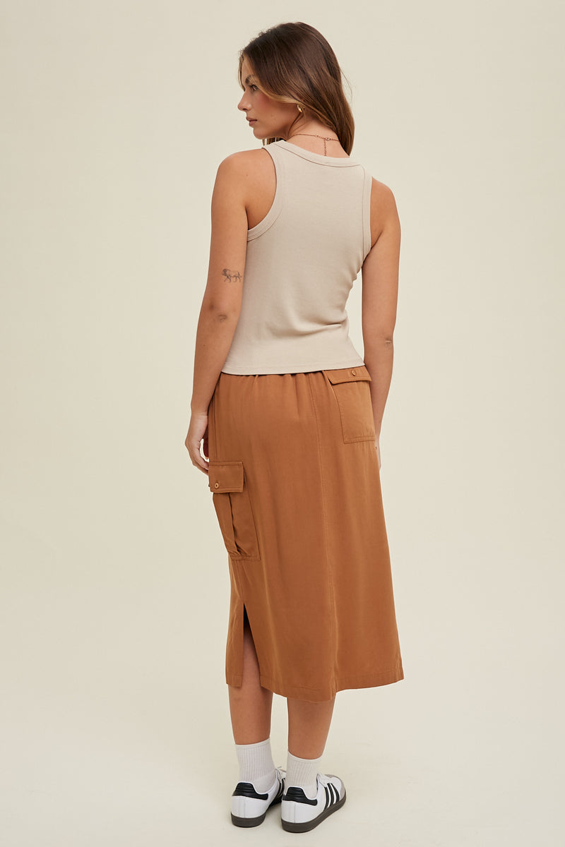 Ribbed Knit Cropped Round Neck Tank - Taupe