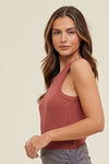 Ribbed Knit Cropped Round Neck Tank - Sienna