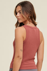 Ribbed Knit Cropped Round Neck Tank - Sienna