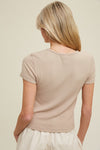 Ribbed Round Neck Knit Short Sleeve Top - Shell