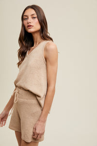 Wishlist Luxe Sweater Knit Two Piece Tank & Shorts Lounge Set - Taupe WL23-8394
