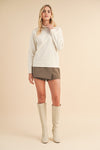 Millie Mock Neck Sweater Top - Ecru colored mock turtleneck lightweight sweater.