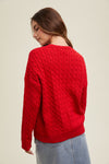 Cherry On Top Cable Knit Sweater: a classic piece designed with a round neckline, drop shoulder and ribbing at the cuffs and hemline. True red casual sweater with cable detail.