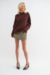 Millie Mock Neck Sweater Top - Wine colored mock turtleneck lightweight sweater.