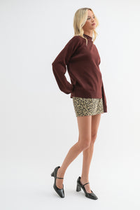 Millie Mock Neck Sweater Top - Wine colored mock turtleneck lightweight sweater.