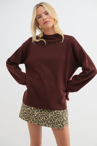 Millie Mock Neck Sweater Top - Wine colored mock turtleneck lightweight sweater.