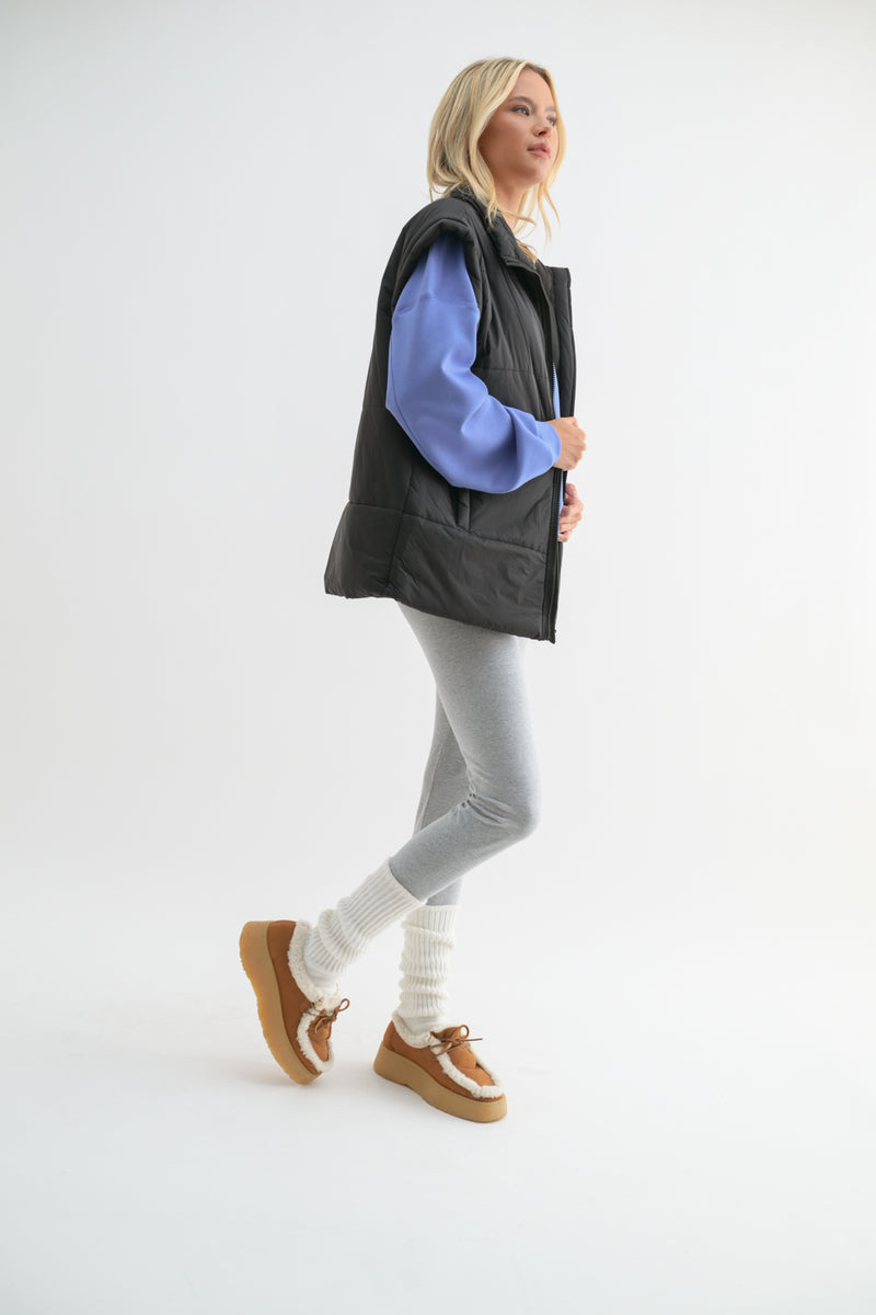 Oversized Black Puffer Vest 