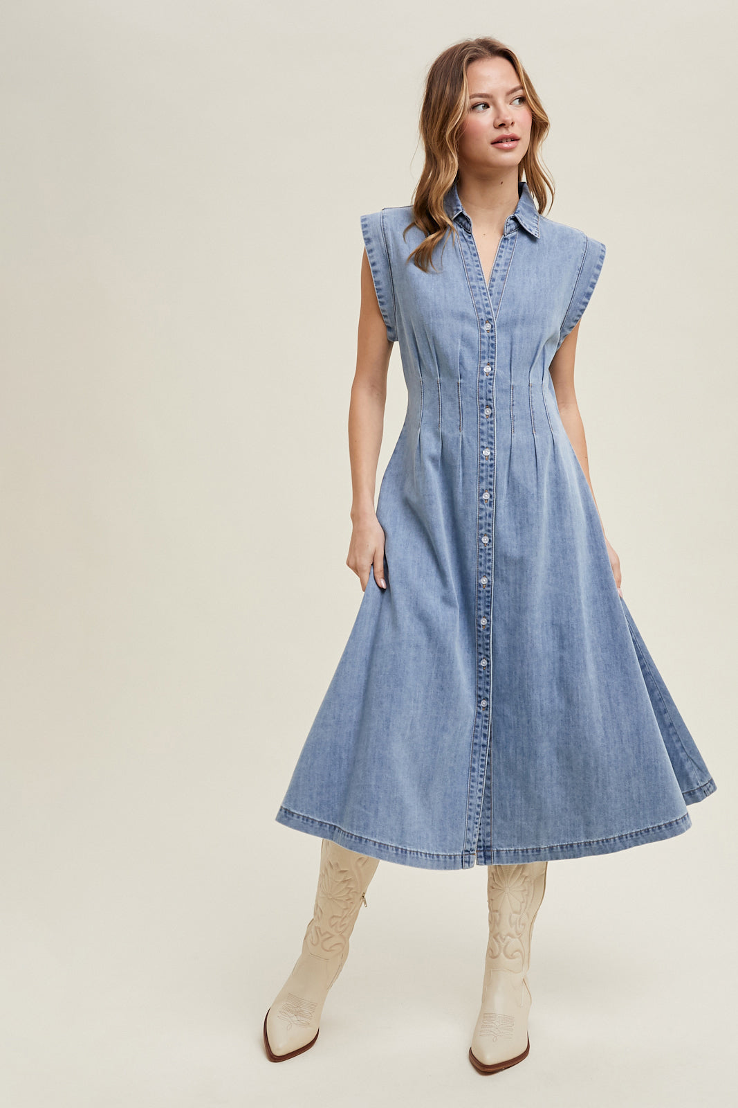 Wishlist Button Up Denim Midi Dress