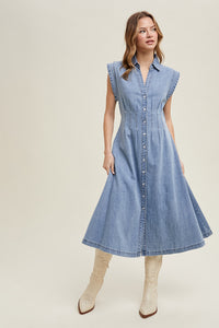 Wishlist Button Up Denim Midi Dress