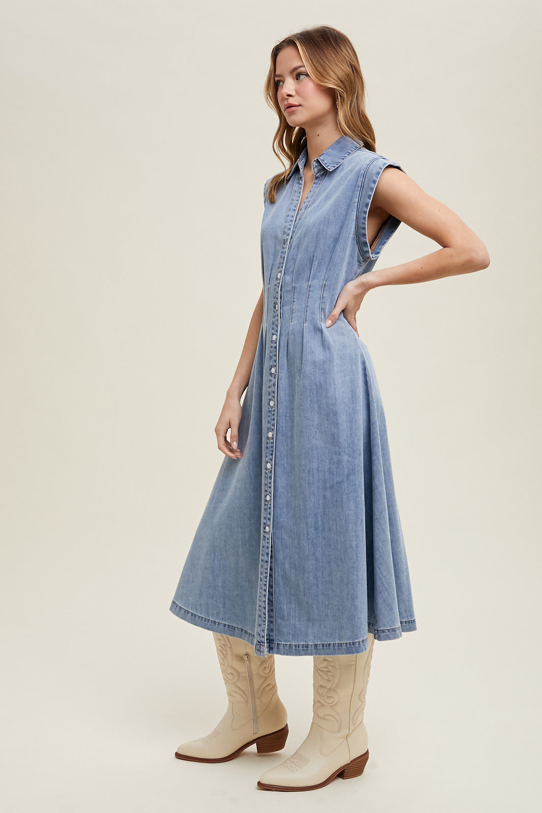 Wishlist Button Up Denim Midi Dress