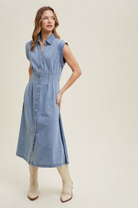 Wishlist Button Up Denim Midi Dress