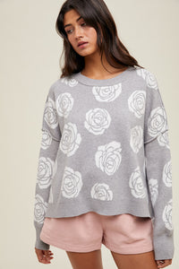 Grey Floral Jacquard Sweater