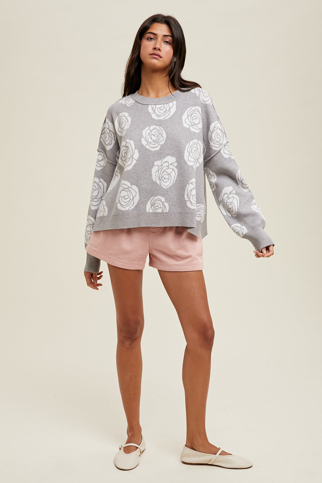 Grey Floral Jacquard Sweater