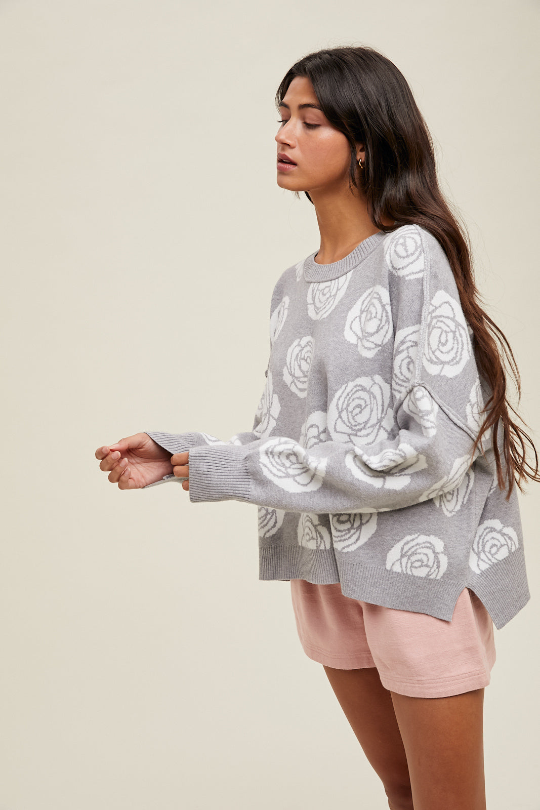 Grey Floral Jacquard Sweater