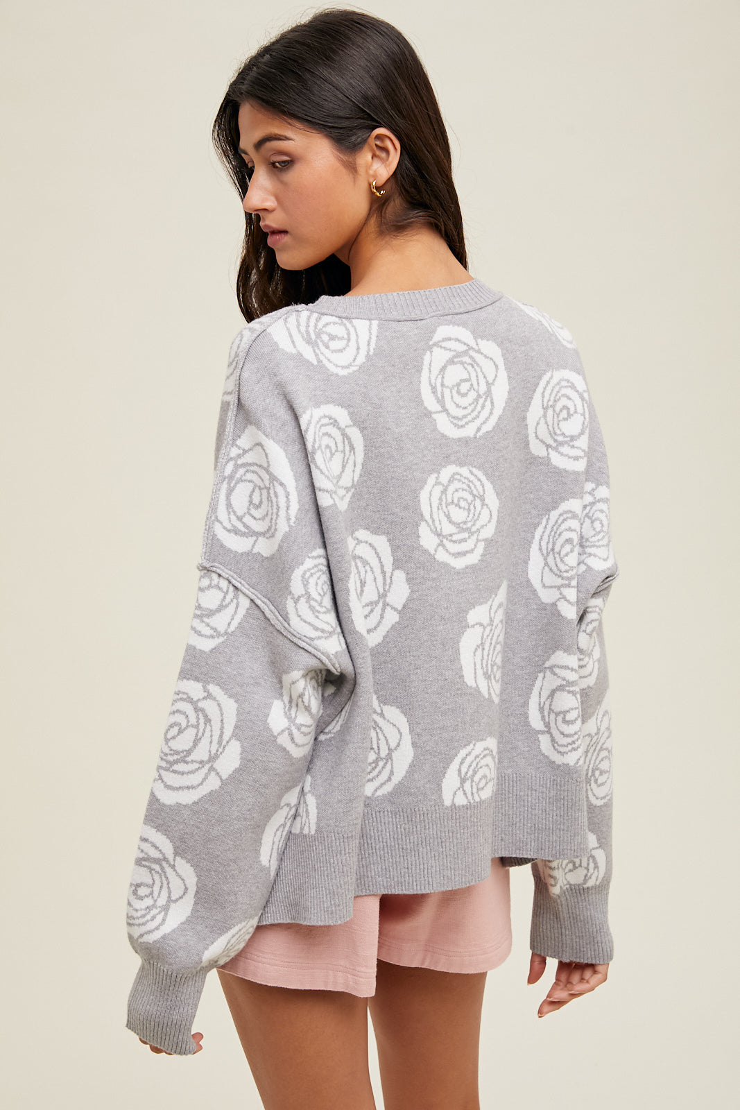 Grey Floral Jacquard Sweater