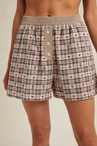 Heart Teddy Bear Plaid Boxer Shorts