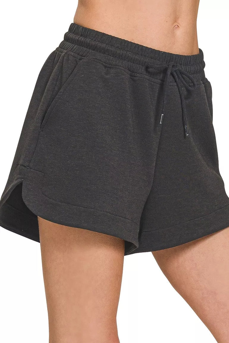 Zenana Scuba Elastic Waistband Shorts with Pockets in Black