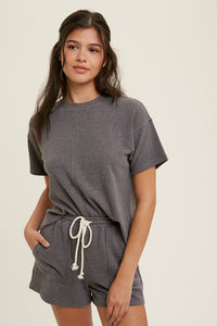 Textured Two Piece Lounge Set - Charcoal