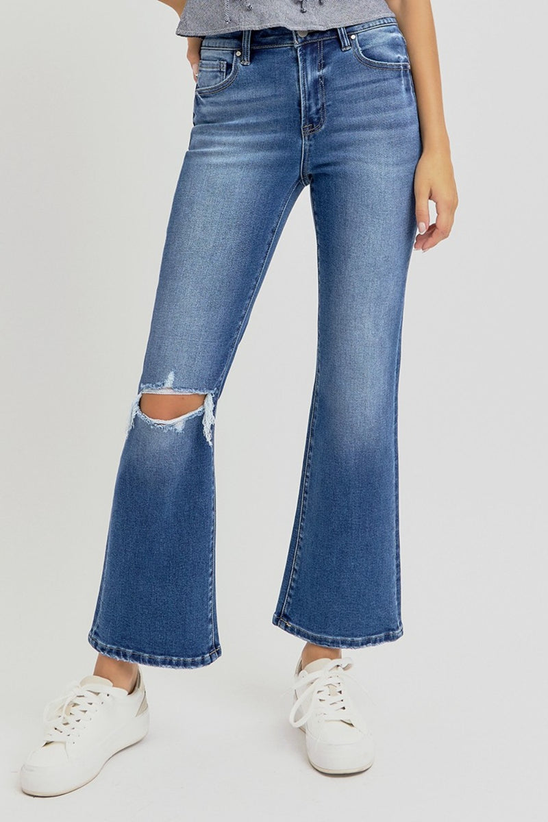 RISEN High Rise Distressed Crop Flare Jeans