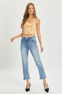RISEN High Rise Distressed Cropped Straight Jeans