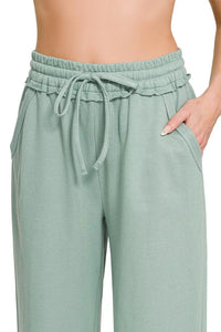 Zenana Exposed Seam French Terry Wide Leg Sweatpants - Ash Blue