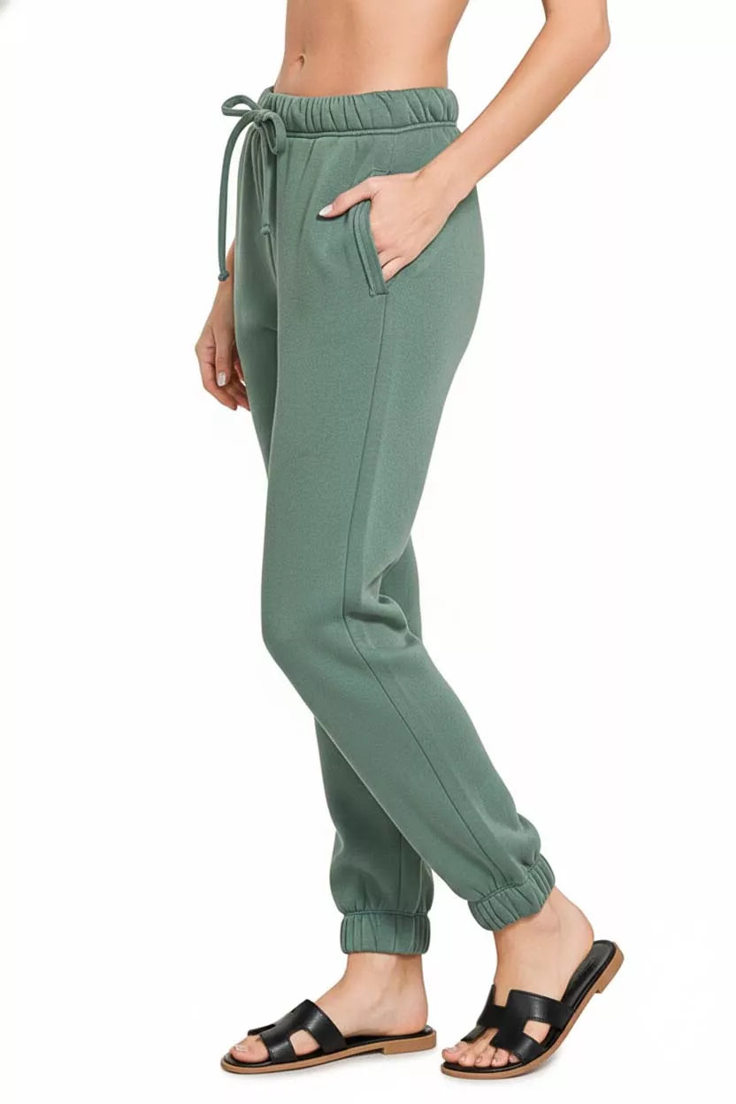 Zenana Fleece Joggers with Pockets in Ash Jade