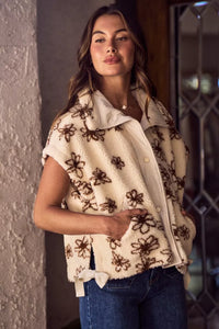 Flower Sherpa Oversized Sleeveless Vest 