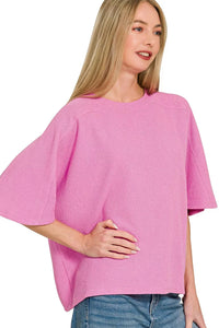 Zenana Double Knit Short Sleeve Top in Candy Pink