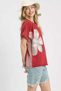 Umgee Mineral Wash Flower Patch French Terry Top