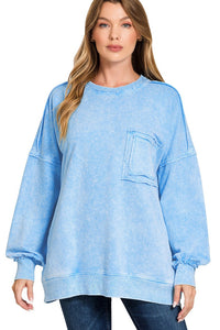 Halo Washed French Terry Pullover Sweatshirt in Sky Blue