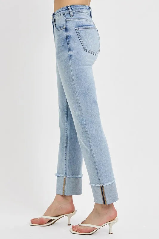 Risen High Rise Straight Cuffed Relaxed Jeans