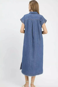 Umgee Stone Washed Collared Denim Midi Dress