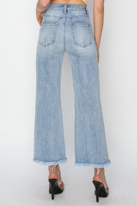 RISEN High Rise Crop Wide Leg Fray Hem Jeans